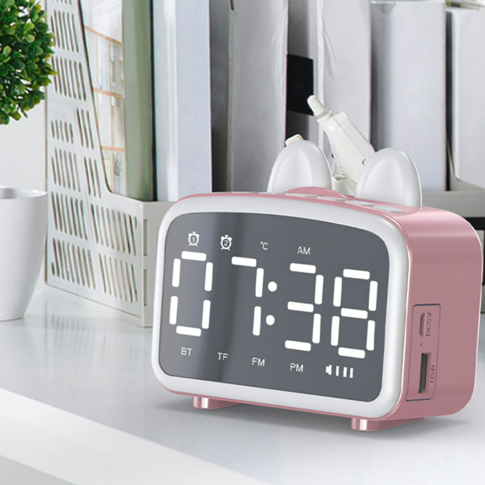Reloj Despertador Digital, Reloj Despertador Dual con Recargable por USB,  Despertadores para Dormitorios con broadcast FM Rosa BLESIY Relojes de  alarma