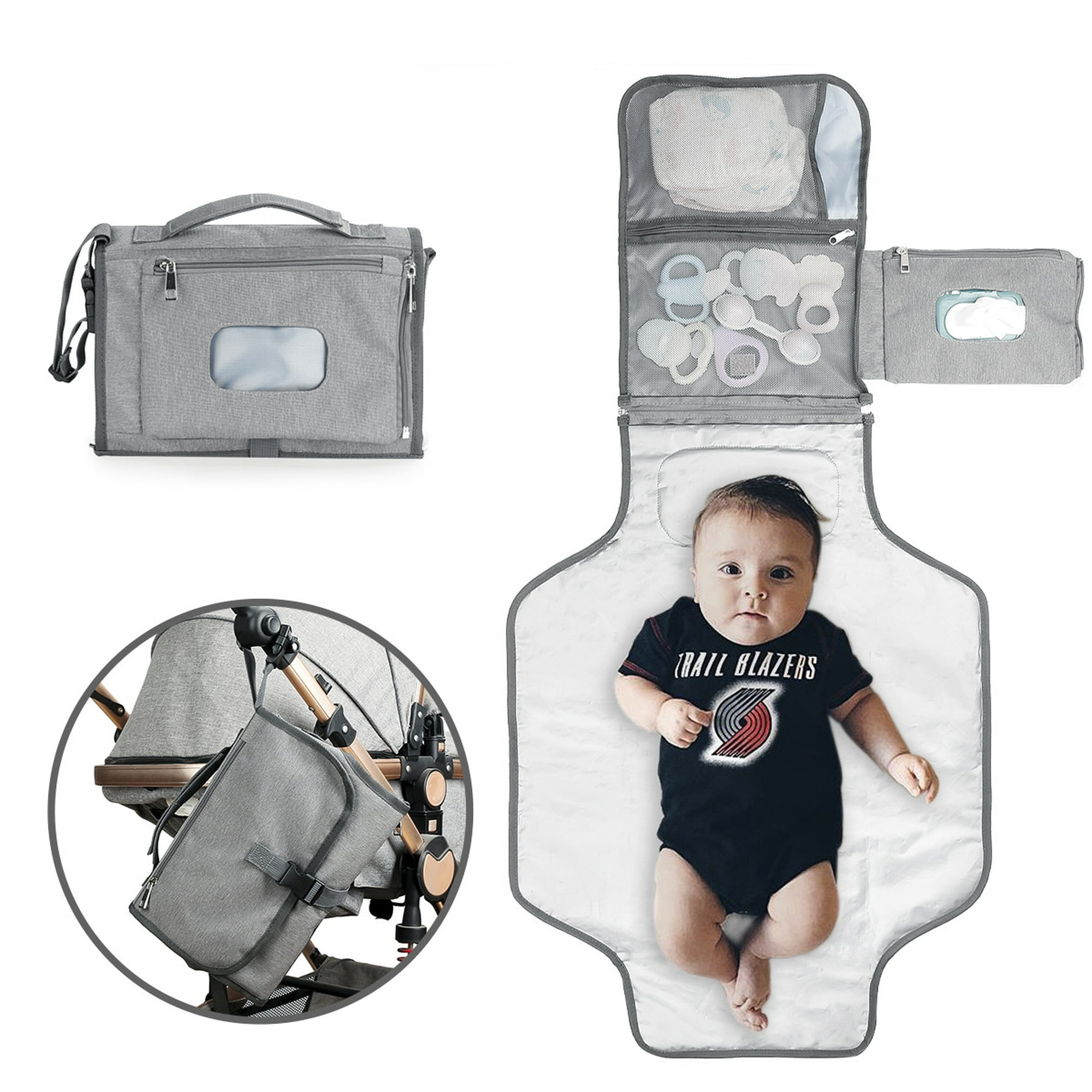 Cambiador portátil, cambiador de bebé impermeable con 4 bolsillos de  almacenamiento, cambiador de pañales desmontable y portátil, artículos  esenciales