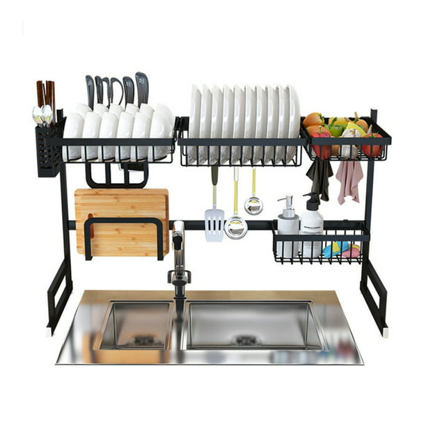  Escurridor de platos sobre el fregadero, acero inoxidable, para  almacenamiento de utensilios de cocina, negro : Hogar y Cocina