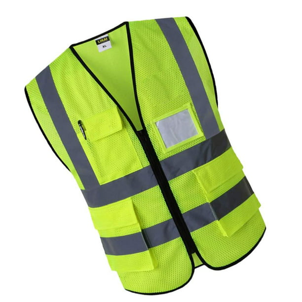 Chaleco reflectante de seguridad para hombres y mujeres, bolsillos y  visibilidad, con cremallera frontal, chaleco de seguridad para adultos con  tiras