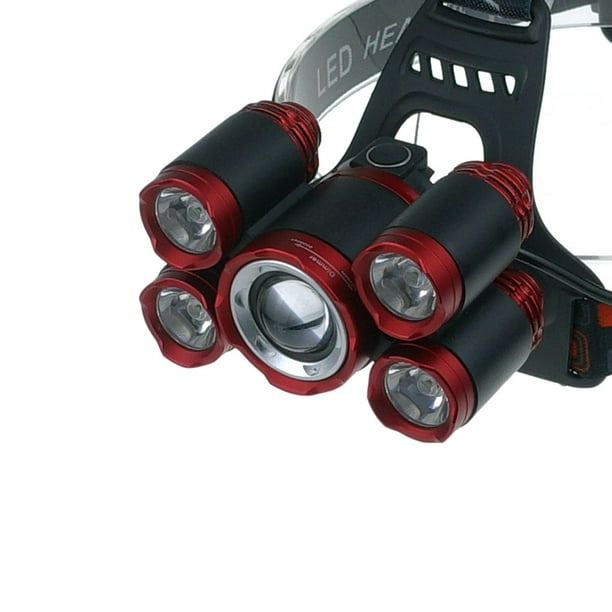 Linterna frontal recargable, 20000 lúmenes altos brillantes, 5 LED, con luz  roja y blanca, IPX4 impermeable, linterna de cabeza de 8 modos para correr