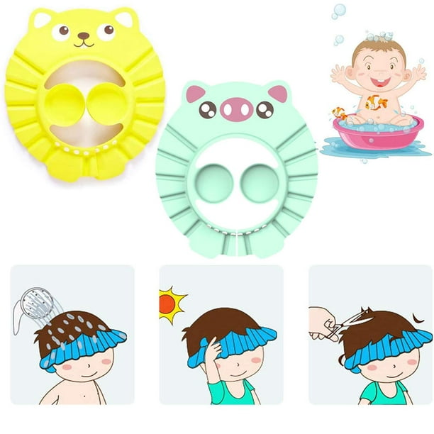  Gorro de ducha para bebé, protector de champú para niños, visera  de baño para proteger los ojos, orejas, cara, ajustable, protector de ducha  de baño, protector de lavado de cabello, orejera