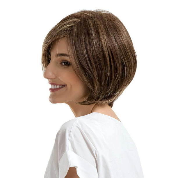 Peluca de cabello de Pelucas de cosplay cortas naturales sedosas y flequillo plano Sepia Salvador Peluca corta para mujer | Walmart en línea