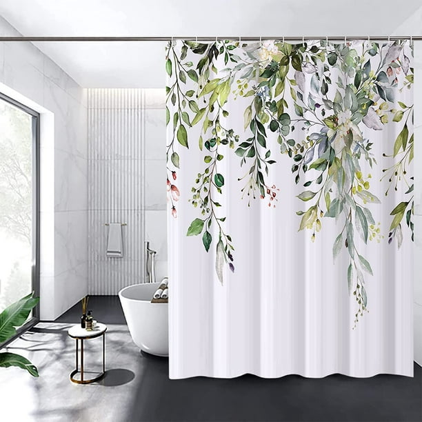 Cortina de ducha, cortina de ducha blanca para baño, cortina de ducha  impermeable de tela de secado rápido, juego de cortinas de ducha de baño  con 12