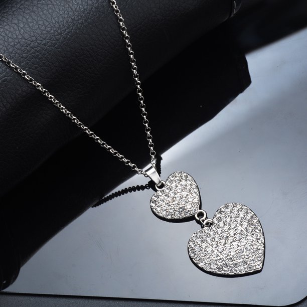 Collares de Acero Inoxidable para Mujer doble cadenas con dije de corazon  cristal