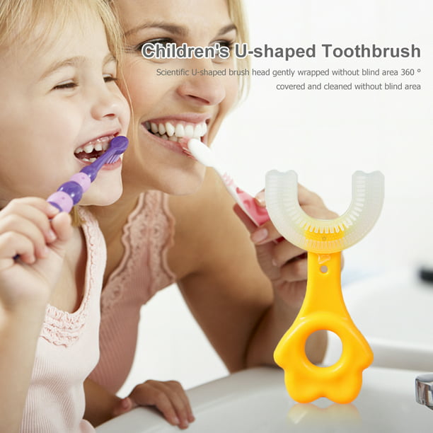 Cepillo de dientes para bebés Limpieza de dientes de silicona en forma de U  para niños (Gato amarillo 2-6) Tmvgtek Para estrenar