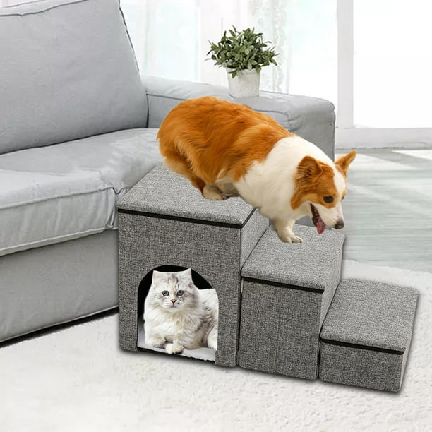 Escaleras plegables para almacenamiento de mascotas, cama de 3 escalones  para perros pequeños, gatos, cachorros, juguetes para mascotas, caja de