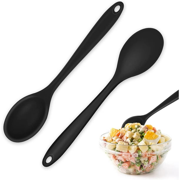 2 cucharas de silicona espumadera a prueba de calor, cuchara ranurada,  cucharón de cocina para filtrar verduras, pasta y más (rojo y negro)