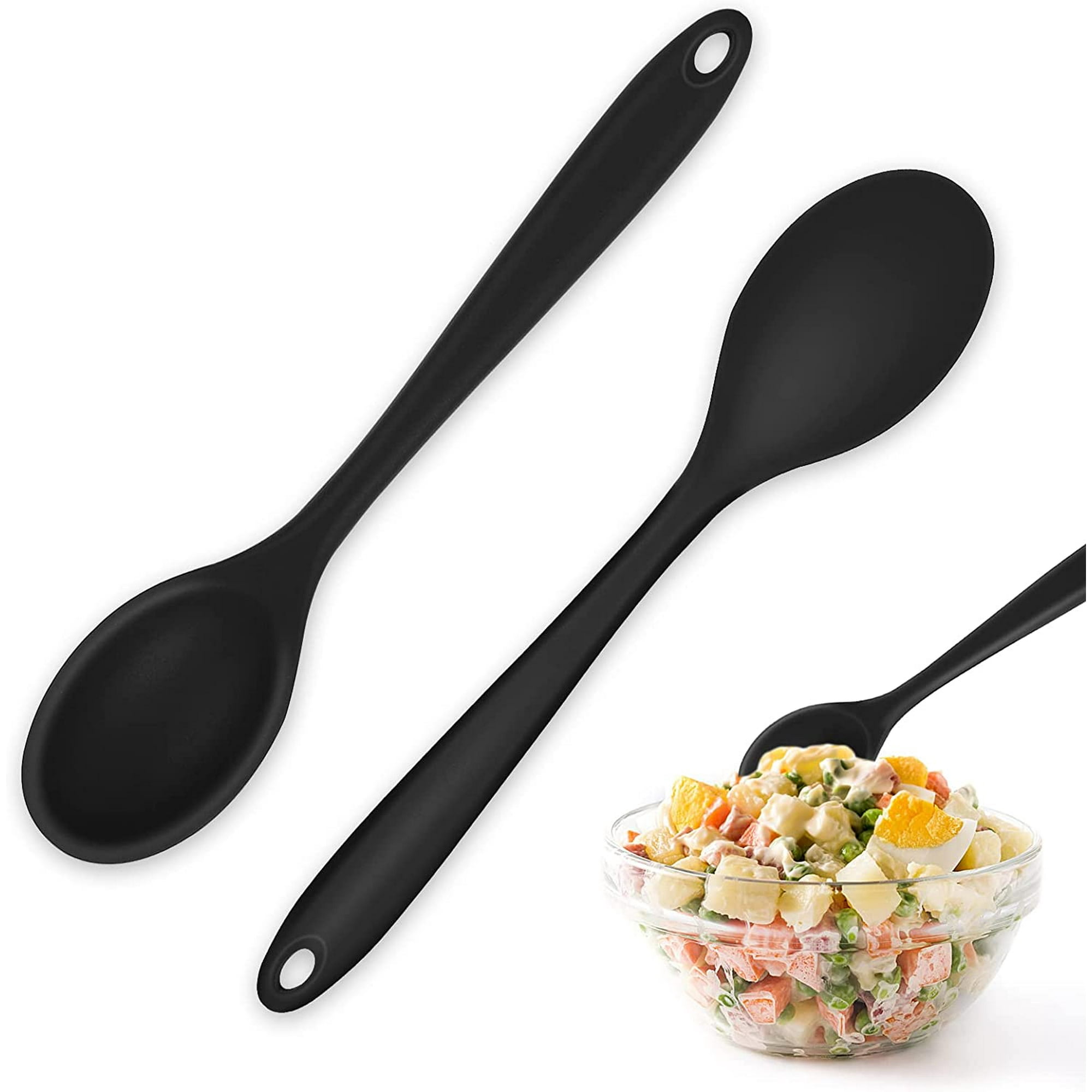 4 cucharas pequeñas de silicona para cocinar, utensilios de cocina  resistentes al calor, cuchara de cocina para mezclar hornear, rojo y negro