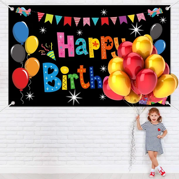 Decoración colorida de fiesta de feliz cumpleaños, pancarta de cumpleaños  con arco iris, telón de fondo, grande, letrero de feliz cumpleaños, fiesta