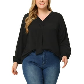 Blusas de talgrande pamujer Blusas de trabajo de manlarde gacon volantes Negro 4XL Agnes Orinda Blusa