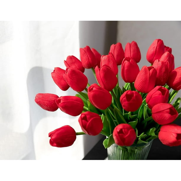 Comprar 6 piezas de tulipanes artificiales para decoración, tulipanes  falsos de aspecto real, flores de tacto real, arreglos florales para mesa,  hogar, oficina, decoración de boda
