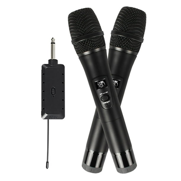 Micrófono inalámbrico con Bluetooth, sistema de micrófono de metal dinámico  de mano dual UHF profesional con receptor recargable, rango de 160 pies