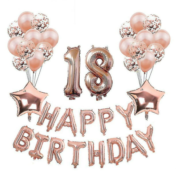 37 Uds 18 Kit de globos de feliz cumpleaños globos de látex de oro rosa  globos de papel de aluminio para decoración de fiesta de cumpleaños de 18  años