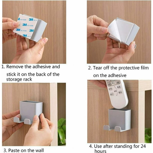 Soporte de pared adhesivo para teléfono móvil y soporte de control remoto  Caja de almacenamiento multiusos (blanco)