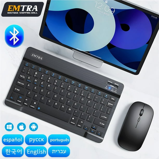Kit Teclado Mouse Inalambrico Español Bluetooth Para Tablet Negro