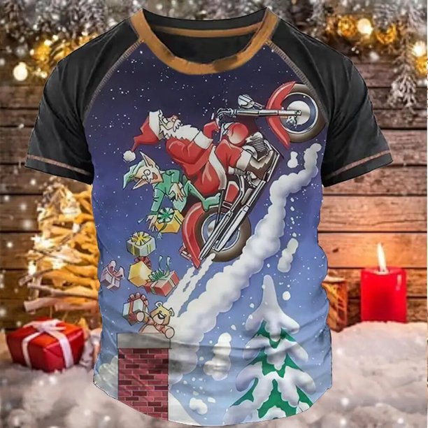 Camisetas Vintage para hombre, trajes navideños, ropa con gráfico de Papá  Noel, ropa informal estilo Hip Hop con cuello redondo Extra grande para  hombre, camisetas 2023