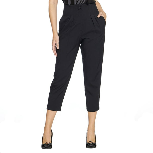 Pantalón Mujer 3/4 Pinzas Moda Casual Formal Cintura Alta Negro Cómodo  Básico Corte Recto 330741 neg INCÃ“GNITA 330741