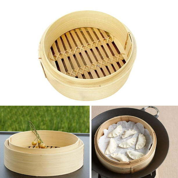 Vaporizador de bambú de 3 niveles, cesta china Dim Sum, cesta de vapor con  tapa, para cocinar arroz, verduras, carne, pescado, albóndigas y Dim Sum