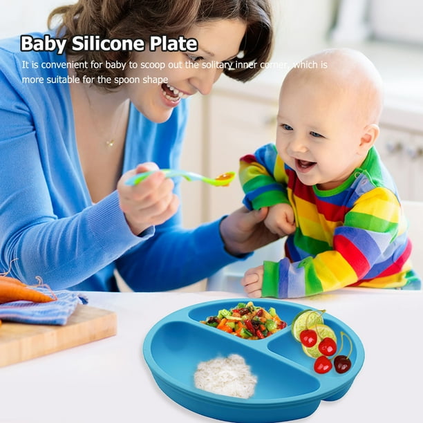Plato de silicona para bebé, platos antideslizantes para niños pequeños,  cuencos de entrenamiento para alimentación de alimentos (azul) Tmvgtek Para  estrenar