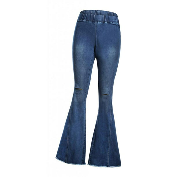 Alsol Lamesa Jeans acampanados para mujer, pantalones acampanados de  cintura alta, rasgados, pantalones acampanados con agujero, jeans largos