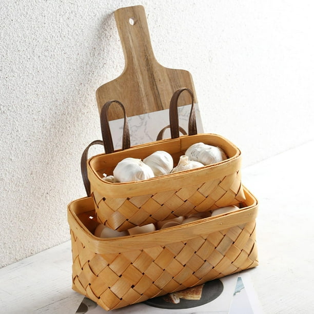 Cesta de mimbre para cubiertos con tapa, cesta de condimentos hecha a mano,  cesta decorativa tejida tejida para alimentos