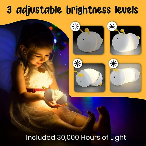Luz nocturna para niños, lámpara LED para niños, plegable y ajustable, luz  nocturna portátil, cargador USB, imanes incluidos, unisex - 30.000 horas de