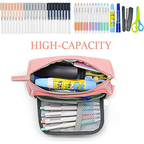 Estuche para lápices de gran capacidad, 3 compartimentos, bolsa de lona  multifuncional, soporte para rotuladores, oficina, universidad, escuela