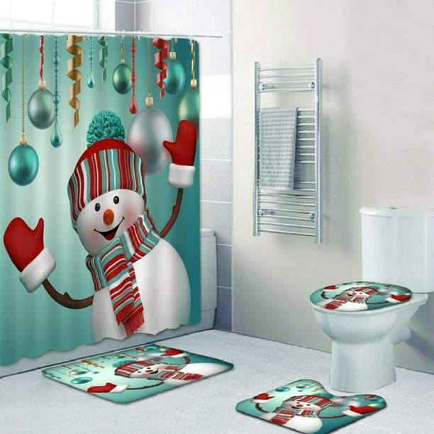  BROSHAN Cortina de ducha pequeña de Navidad, color rojo y  verde, cortina de ducha de baño con adornos de copos de nieve, juego de  decoración de baño de Navidad con ganchos