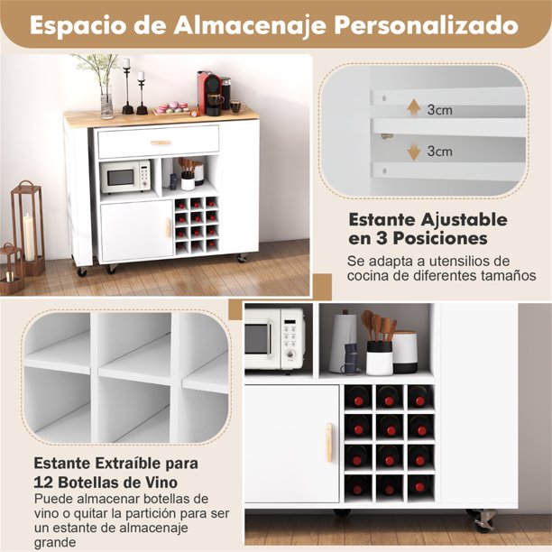 COSTWAY Carrito de Cocina con Ruedas Plegable de 3 Niveles,Carro