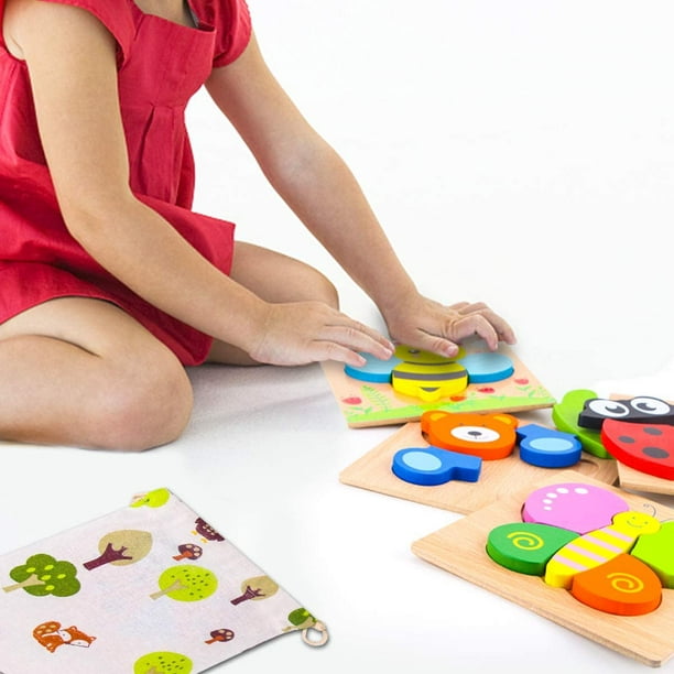 Rompecabezas de madera para niños pequeños, juguetes de regalo para niños y  niñas de 1 2 3 años, juguetes educativos para bebés con 4 patrones de  animales, formas de colores brillantes y