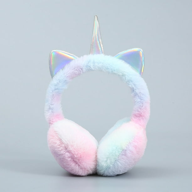 4 orejeras de unicornio arcoíris para mujeres y niñas, plegables, cálidas,  de felpa suave, cómodas, para exteriores, para invierno