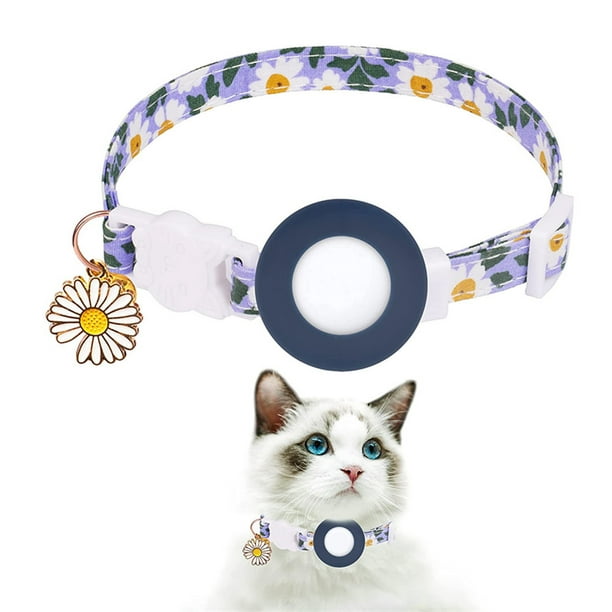 Collar de gato - Blue Little Daisy Cat Collar Airtag impermeable