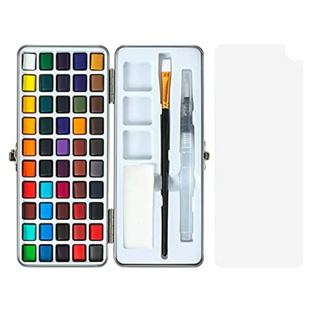 Juego de pintura de acuarela, 50 colores con pinceles, paleta de acuarela,  esponjas, kit de acuarelas de viaje para adultos, niños y principiantes