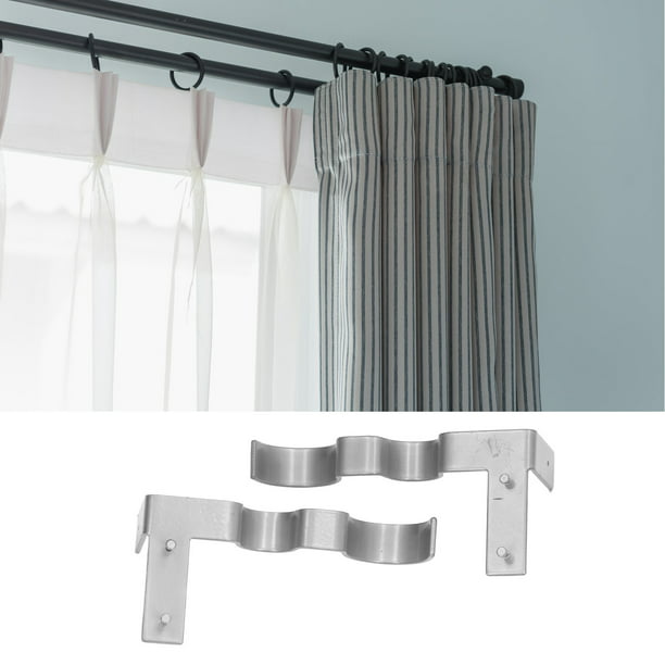 Soportes dobles para barras de cortina, sin taladrar, soportes de barra  dobles para cortinas y cenefas para tratamientos de ventanas,  superpegamento