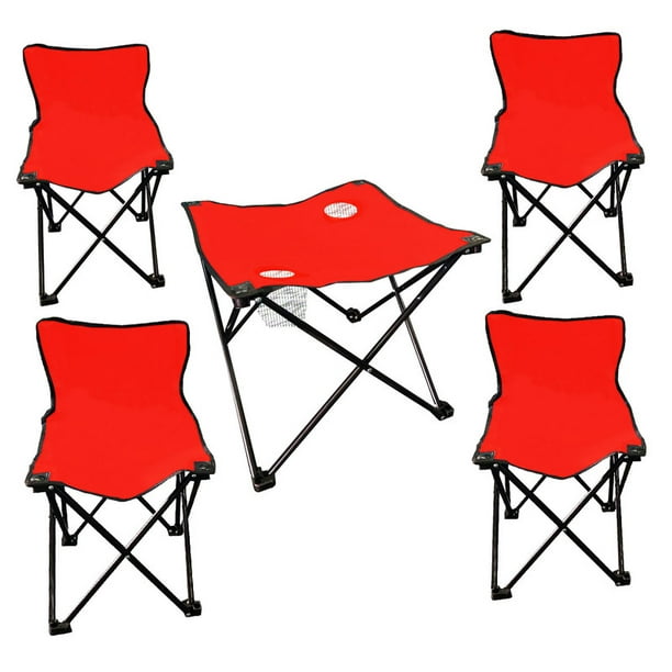 Kit de 4 Sillas y Mesa Plegable CJR Camping Rojo