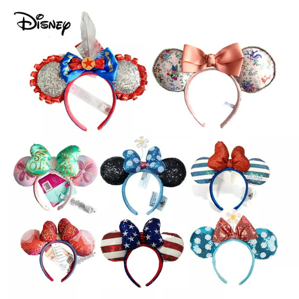 Diadema con orejas de Disney, lazos grandes, auriculares de lentejuelas,  diadema de Mickey Minnie para regalos de Cosplay para FestivalCN Gao Jinjia