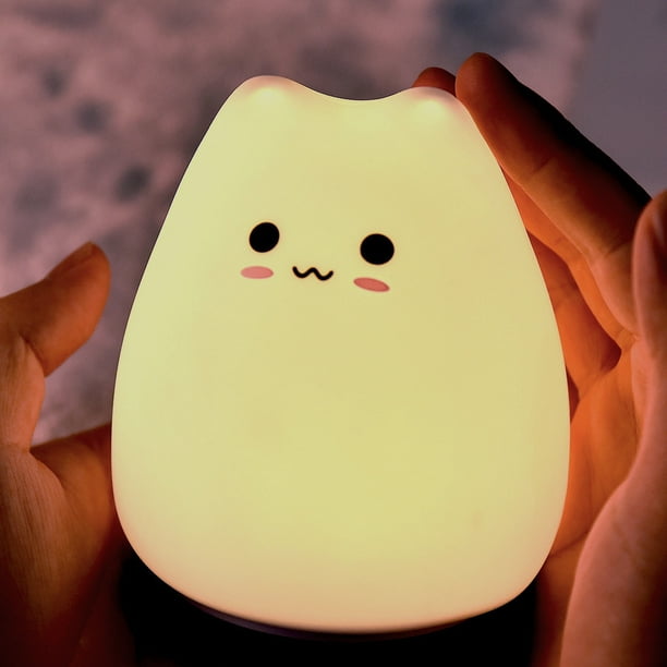 Luz nocturna para niños, lámpara de gato, 7 colores, linda luz