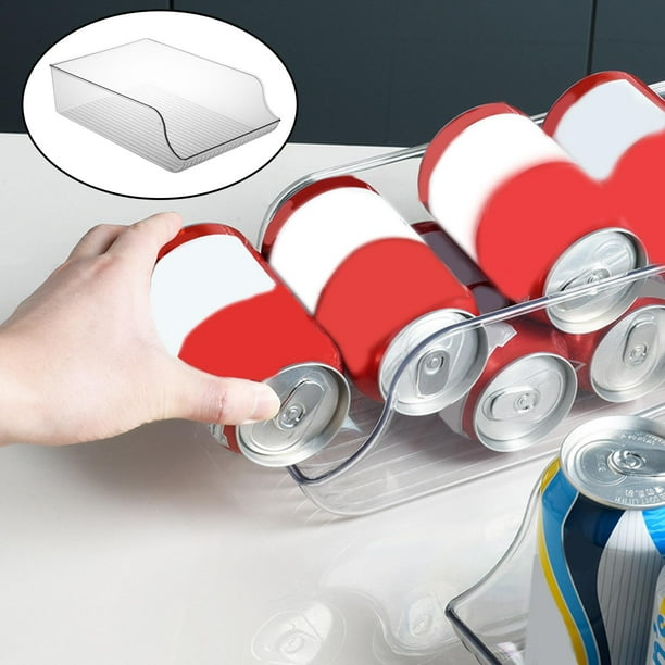 Dispensador de latas de refresco con latas de cola y etiqueta de