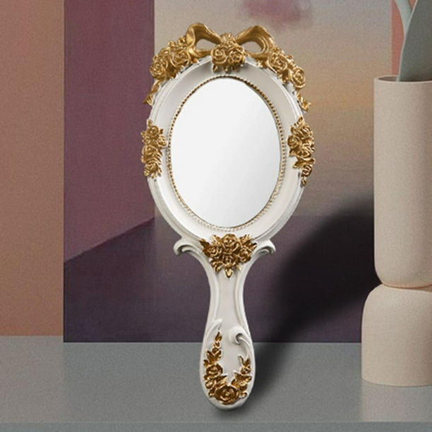 2 espejos de mano redondos de plástico, espejos de mano para maquillaje,  espejos cosméticos de mano, pequeños espejos faciales de viaje con asa para