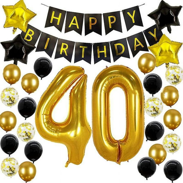Decoraciones de cumpleaños número 40 para mujer, decoraciones de fiesta de  color negro y oro rosa, globos de cumpleaños 40, pancarta de feliz