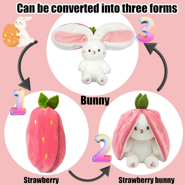 Peluche de conejo de fresa, juguete de peluche de conejo de Pascua, juguete  de zanahoria con cremallera, muñeca de peluche de regalo para niños