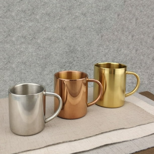 2 tazas de café de acero inoxidable de doble pared, taza de café de metal,  taza de té de mango ancho, tazas aisladas para bebidas frías y calientes