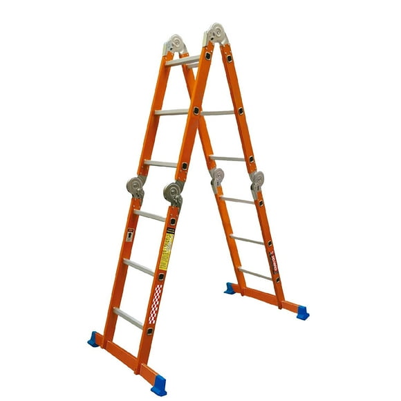 escalera multiposiciones aluminio 12 peldaños con charola naranja peldaños 333613