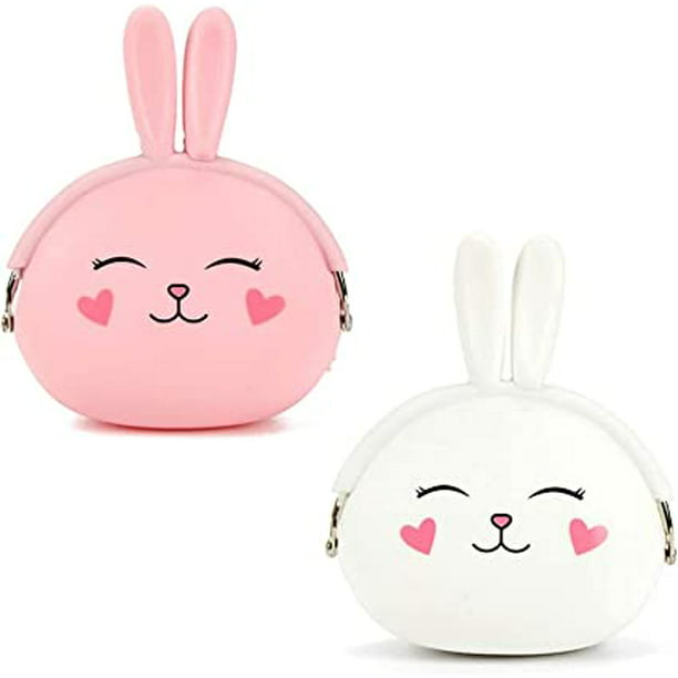 Monedero de conejo de bebé de 2 piezas, monedero de silicona, mini monedero de regalo de para niña (rosa, blanco) | Bodega Aurrera en