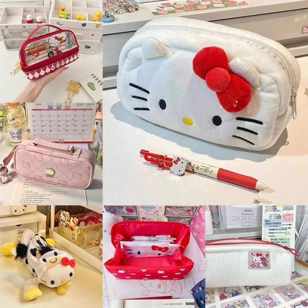 Bolsa de lápices de felpa de Hello Kitty para niñas, papelería Kawaii, gran  capacidad, caja de lápic Fivean unisex