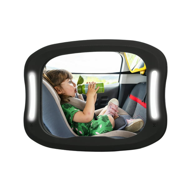 Espejo de coche de bebé con control remoto de luz Espejo de bebé ajustable  de acrílico para obs Carevas Espejo retrovisor
