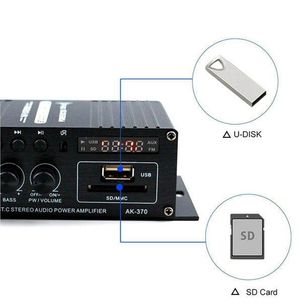 12V 300W + 300W Sistema de amplificador de potencia de audio digital  Bluetooth de doble canal Amplificador estéreo para el hogar del automóvil  con con Baoblaze Amplificador Bluetooth