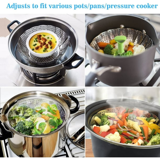 Cesta de vapor de verduras para cocinar alimentos, brócoli vegetariano,  vaporizador de carne, olla de cocción de acero expandible (5.5 a 9 pulgadas)