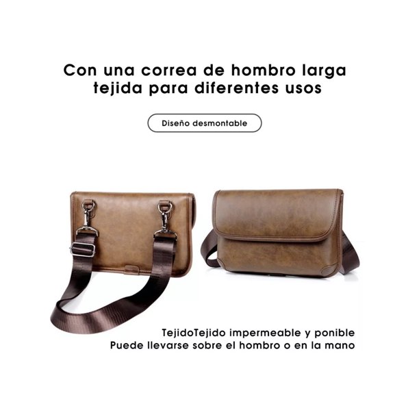 Bolsa Mensajero Hombre Bandolera Piel Impermeable Marrón Oscuro